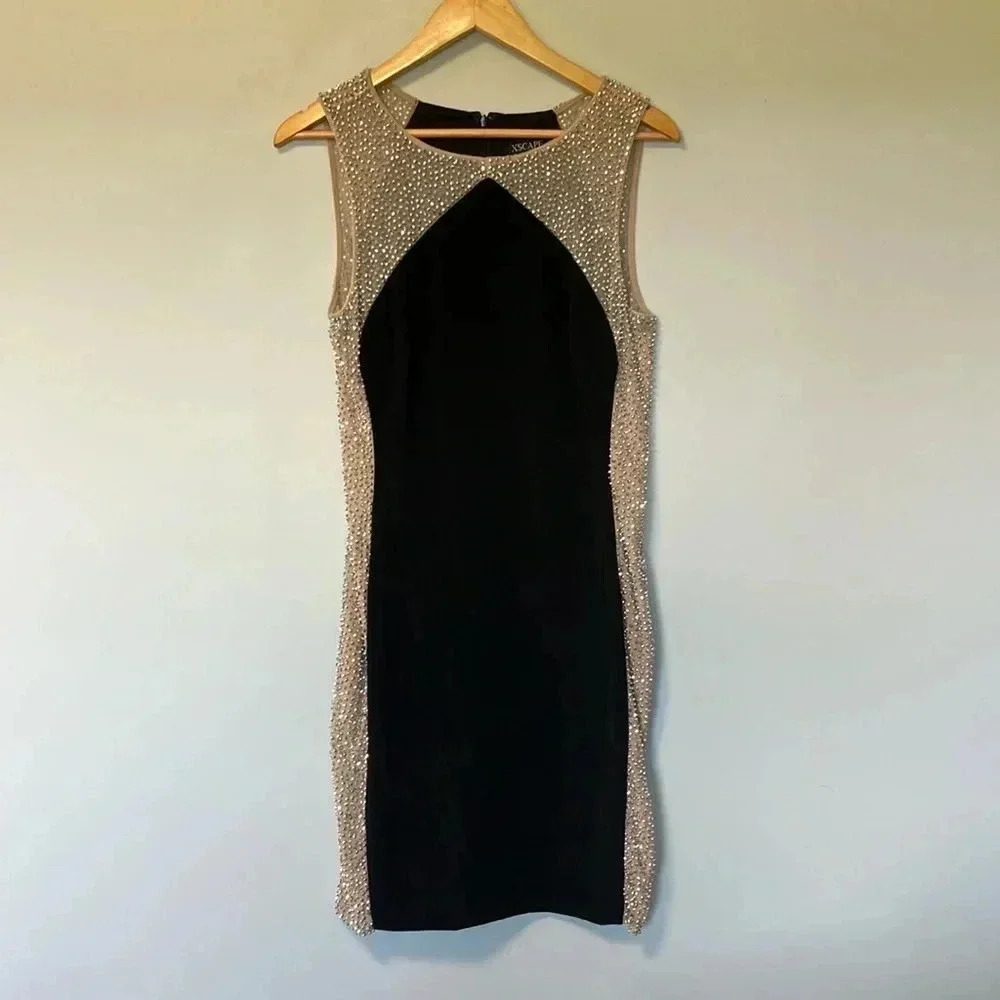 Xscape  sequin side bodycon black dress